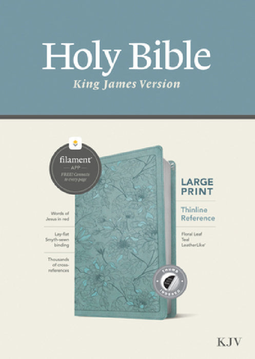 KJV Large Print Thinline Reference Bible, Filament Enabled (Leatherlike, Floral Leaf Teal, Indexed, Red Letter) by Tyndale