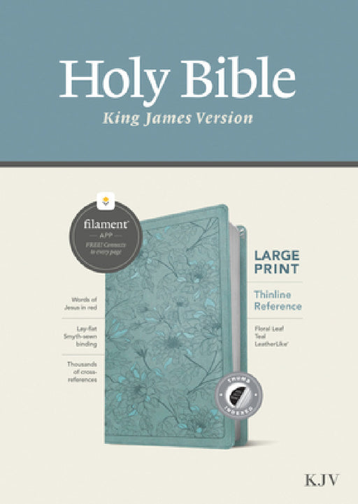 KJV Large Print Thinline Reference Bible, Filament Enabled (Leatherlike, Floral Leaf Teal, Indexed, Red Letter) by Tyndale