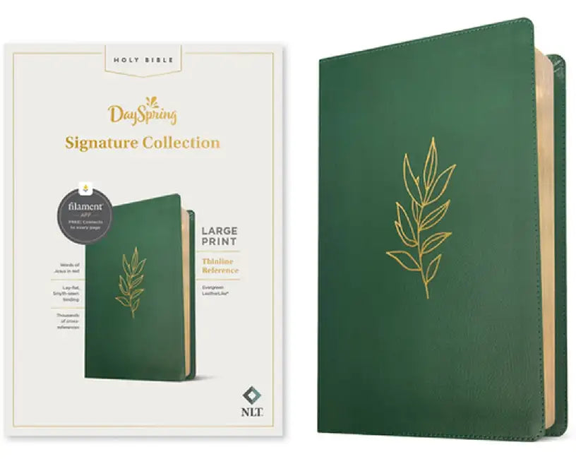 NLT Large Print Thinline Reference Bible, Filament Enabled Edition (Red Letter, Leatherlike, Evergreen): Dayspring Signature Collection by Tyndale