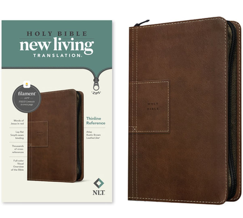 NLT Thinline Reference Zipper Bible, Filament Enabled Edition (Leatherlike, Atlas Rustic Brown) by Tyndale