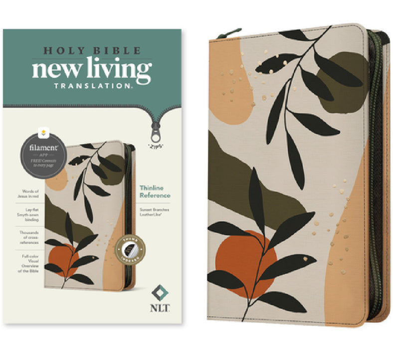 NLT Thinline Reference Zipper Bible, Filament Enabled (Leatherlike, Sunset Branches, Indexed, Red Letter) by New Living Translation, Tyndale