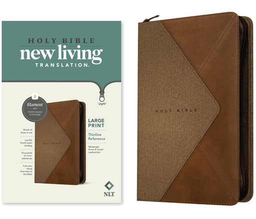 NLT Large Print Thinline Reference Zipper Bible, Filament Enabled Edition (Leatherlike, Messenger Stone & Camel ) by Tyndale