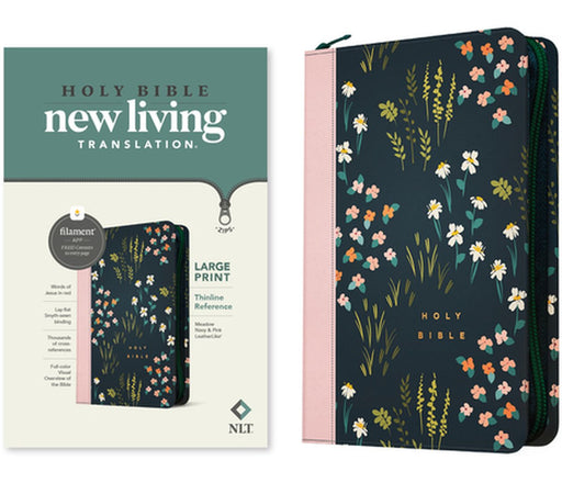 NLT Large Print Thinline Reference Zipper Bible, Filament Enabled Edition (Leatherlike, Meadow Navy & Pink ) by Tyndale