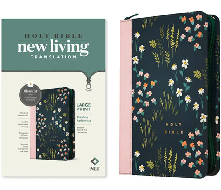 NLT Large Print Thinline Reference Zipper Bible, Filament Enabled Edition (Leatherlike, Meadow Navy & Pink ) by Tyndale