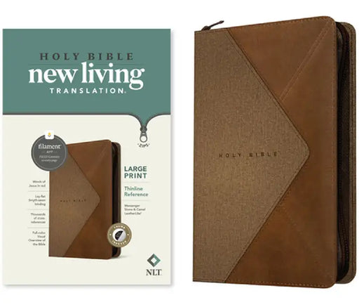NLT Large Print Thinline Reference Zipper Bible, Filament Enabled Edition (Leatherlike, Messenger Stone & Camel, Indexed) by Tyndale