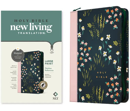 NLT Large Print Thinline Reference Zipper Bible, Filament Enabled Edition (Leatherlike, Meadow Navy & Pink, Indexed) by Tyndale