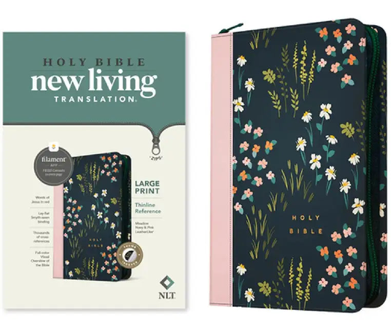 NLT Large Print Thinline Reference Zipper Bible, Filament Enabled Edition (Leatherlike, Meadow Navy & Pink, Indexed) by Tyndale