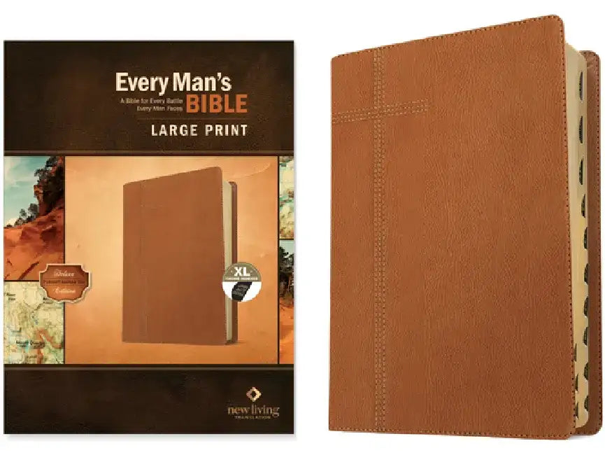 Every Man's Bible Nlt, Large Print (Leatherlike, Pursuit Saddle Tan, Indexed) by New Living Translation
