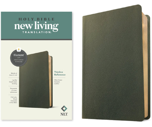 NLT Thinline Reference Bible, Filament Enabled (Genuine Leather, Olive Green, Red Letter) by New Living Translation, Tyndale