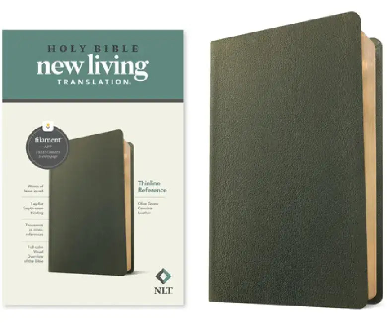 NLT Thinline Reference Bible, Filament Enabled (Genuine Leather, Olive Green, Red Letter) by New Living Translation