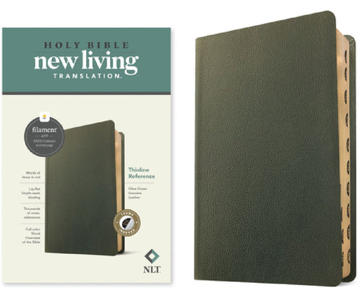 NLT Thinline Reference Bible, Filament Enabled (Genuine Leather, Olive Green, Indexed, Red Letter) by Tyndale