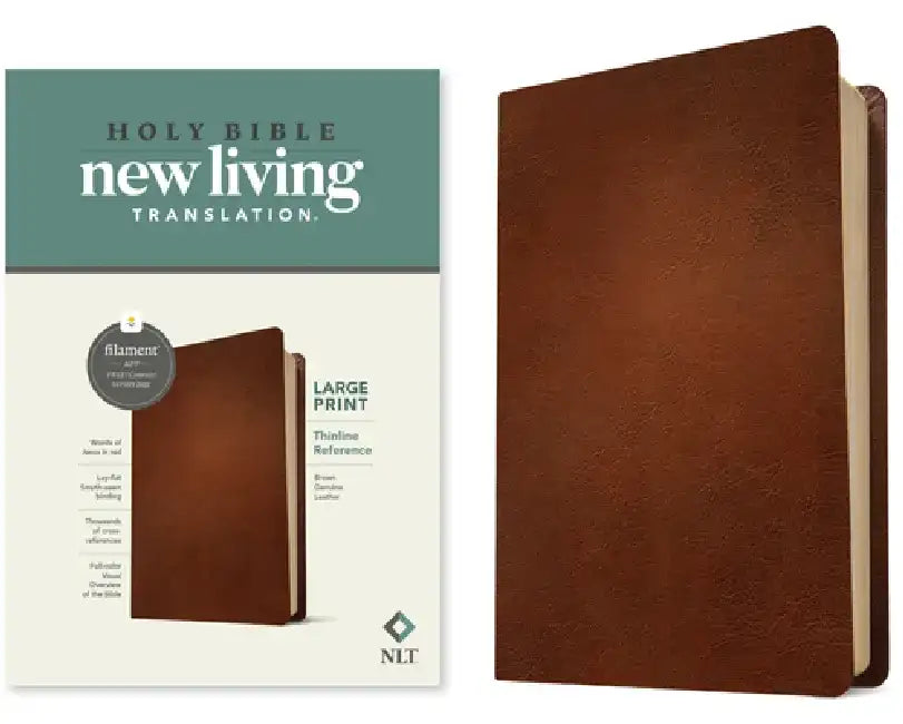 NLT Large Print Thinline Reference Bible, Filament Enabled (Genuine Leather, Brown, Red Letter) by New Living Translation