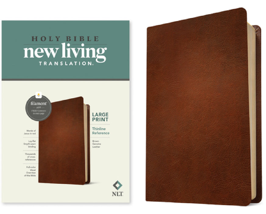 NLT Large Print Thinline Reference Bible, Filament Enabled (Genuine Leather, Brown, Red Letter) by New Living Translation, Tyndale