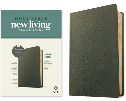 NLT Large Print Thinline Reference Bible, Filament Enabled Edition (Red Letter, Genuine Leather, Olive Green) by Tyndale