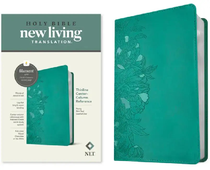 NLT Thinline Center-Column Reference Bible, Filament-Enabled Edition (Red Letter, Leatherlike, Peony Rich Teal) by Tyndale
