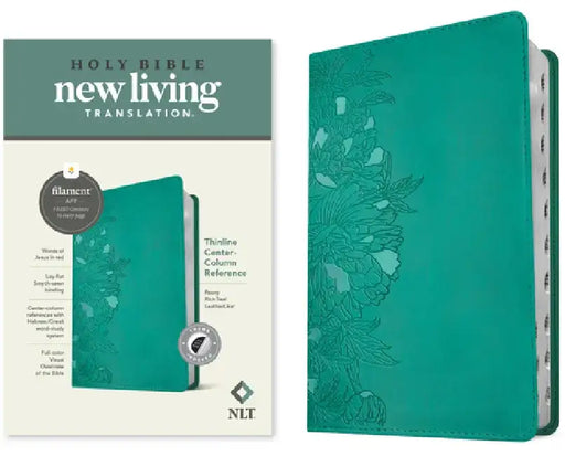 NLT Thinline Center-Column Reference Bible, Filament-Enabled Edition (Red Letter, Leatherlike, Peony Rich Teal, Indexed) by Tyndale