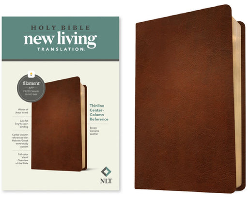 NLT Thinline Center-Column Reference Bible, Filament Enabled (Genuine Leather, Brown, Red Letter) by Tyndale
