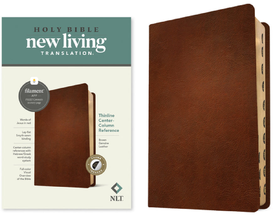 NLT Thinline Center-Column Reference Bible, Filament Enabled (Genuine Leather, Brown, Indexed, Red Letter) by New Living Translation, Tyndale