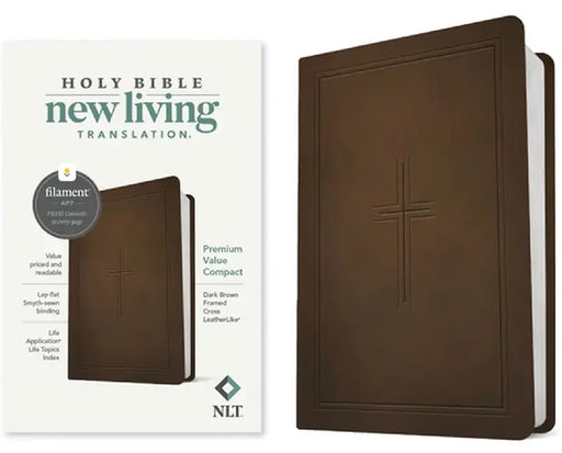 NLT Premium Value Compact Bible, Filament Enabled Edition (Leatherlike, Dark Brown Framed Cross) by Tyndale