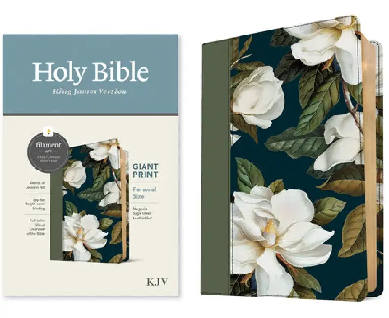 KJV Personal Size Giant Print Bible, Filament-Enabled Edition (Leatherlike, Magnolia Sage Green, Red Letter) by Tyndale