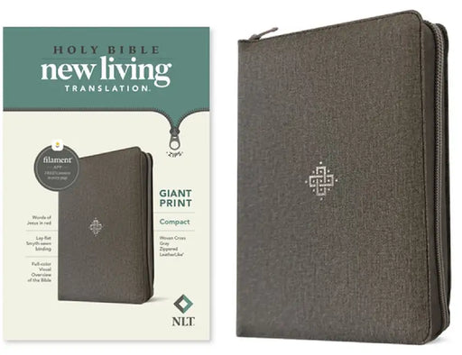 NLT Compact Giant Print Zipper Bible, Filament-Enabled Edition, Zipper (Red Letter, Leatherlike, Woven Cross Gray) by Tyndale