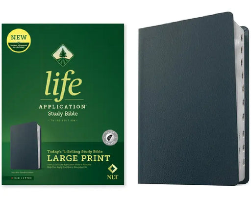 NLT Life Application Study Bible, Third Edition, Large Print (Genuine Leather, Navy Blue, Indexed, Red Letter) by Tyndale