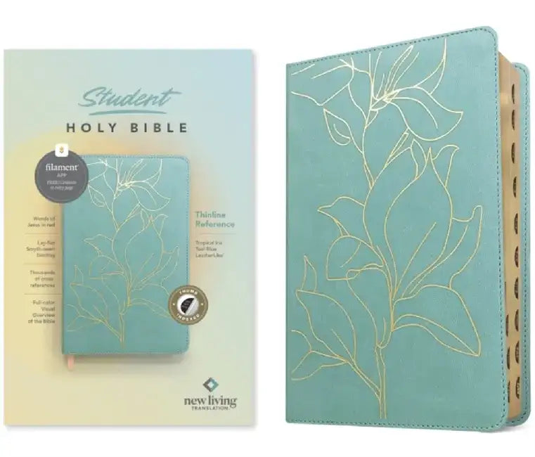 NLT Student Bible, Thinline Reference, Filament-Enabled Edition (Leatherlike, Tropical Iris Teal Blue, Indexed, Red Letter) by Tyndale