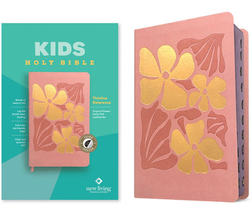 NLT Kids Bible, Thinline Reference Edition (Leatherlike, Tropical Flowers Dusty Pink, Indexed, Red Letter) by Tyndale