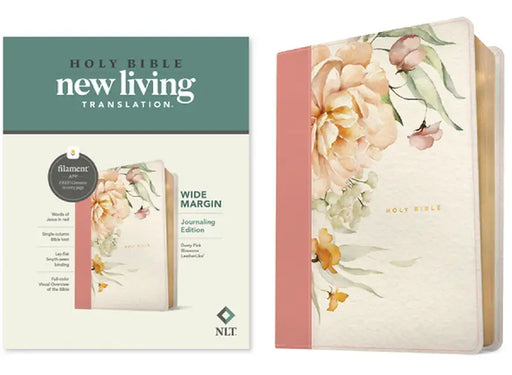 NLT Wide Margin Bible, Filament-Enabled Edition (Red Letter, Leatherlike, Dusty Pink Blossoms) by Tyndale