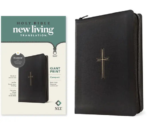NLT Compact Giant Print Zipper Bible, Filament Enabled (Leatherlike, Black Cross, Red Letter) by Tyndale
