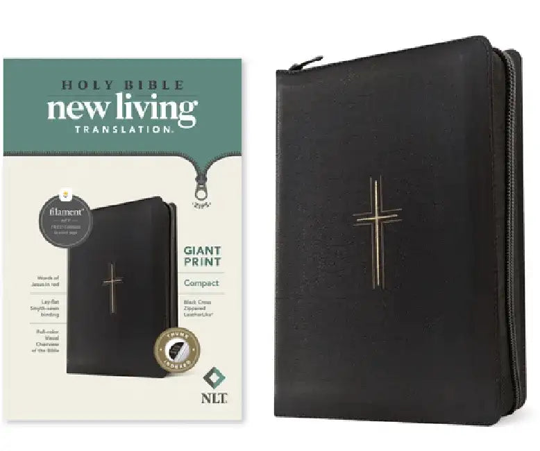 NLT Compact Giant Print Zipper Bible, Filament Enabled (Leatherlike, Black Cross, Indexed, Red Letter) by Tyndale