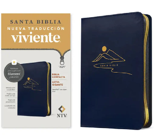 Biblia Compacta Ntv, Letra Gigante de Zíper Con Filament (Sentipiel, Azul, Letra Roja) by Tyndale