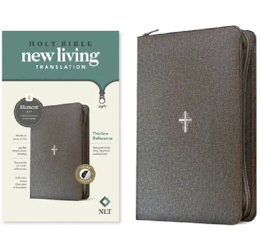 NLT Thinline Reference Zipper Bible, Filament Enabled (Leatherlike, Textured Cross Gray, Indexed, Red Letter) by Tyndale