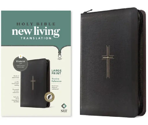 NLT Large Print Thinline Reference Zipper Bible, Filament Enabled (Leatherlike, Black Cross, Indexed, Red Letter) by Tyndale