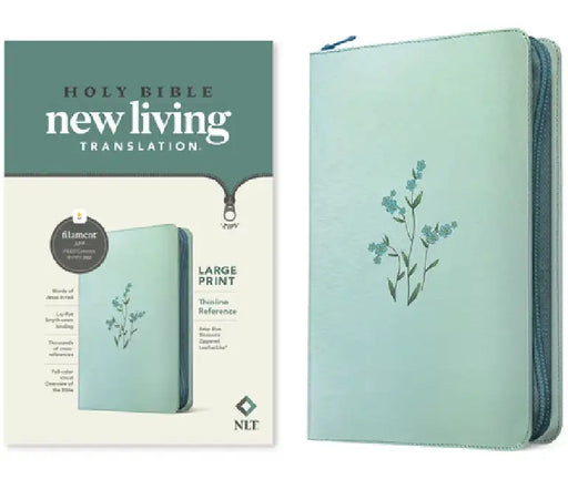 NLT Large Print Thinline Reference Zipper Bible, Filament Enabled (Leatherlike, Baby Blue Blossoms, Red Letter) by Tyndale