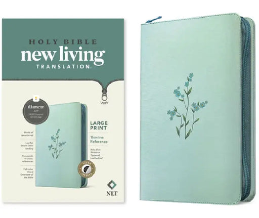 NLT Large Print Thinline Reference Zipper Bible, Filament Enabled (Leatherlike, Baby Blue Blossoms, Indexed, Red Letter) by Tyndale