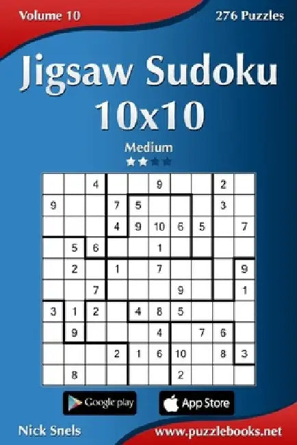 Jigsaw Sudoku 10x10 - Medium - Volume 10 - 276 Puzzles by Nick Snels