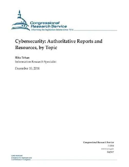 Cybersecurity: Authoritative Reports and Resources, by Topic by Congressional Research Service