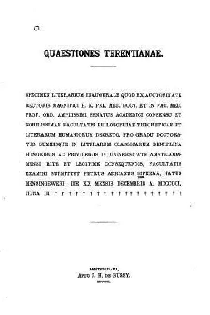 Questiones Terentianae by Sipkema, Petrus Adrianus