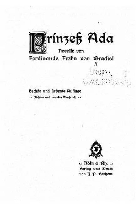 Prinzess Ada by Freiin Von Brackel, Ferdinande