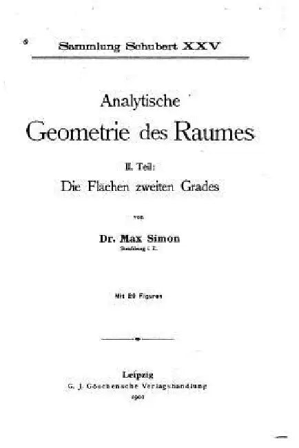 Analytische Geometrie des Raumes by Simon, Max