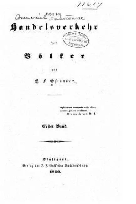Ueber den handelsverkehr der völker by Osiander, H. F.