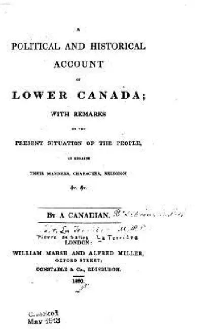 A political and historical account of Lower Canada by A. Canadian