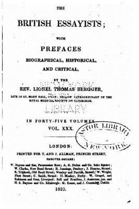 The British Essayists, With Prefaces Biographical, Historical and Critical - Vol. XXX by Lionel Thomas Berguer
