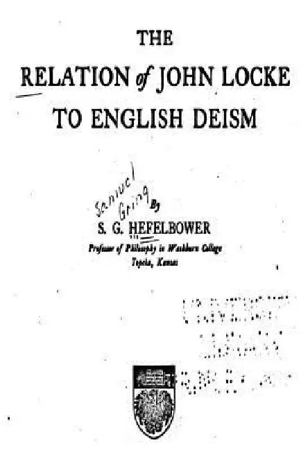 The Relation of John Locke to English Deism by Samuel Gring Hefelbower
