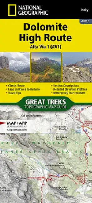 Dolomite High Route Map [Alta Via 1] Map by National Geographic Maps - Trails Illust