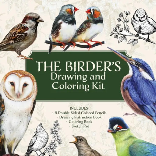 The Birder’s Drawing and Coloring Kit: Create and Color Beautiful Birds! Includes: Sketch Pad, Drawing Instruction Guide, Coloring Book, Colored Pencils by Editors of Chartwell Books