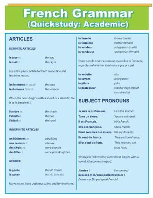 French Grammar: Quick Study Academic by Quick Charts
