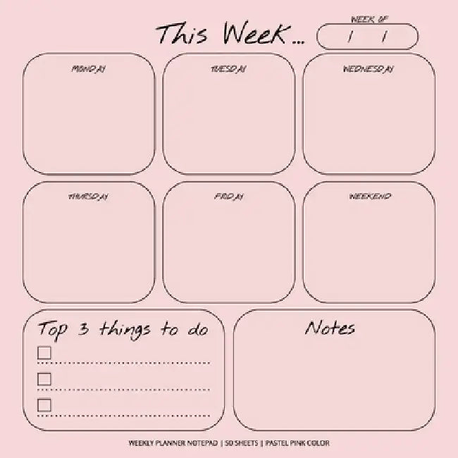 Weekly Planner Notepad: Pastel Pink Color, To Do List, Daily Agenda, Organizer, Desk Pad, 50 Sheets by Get List Done