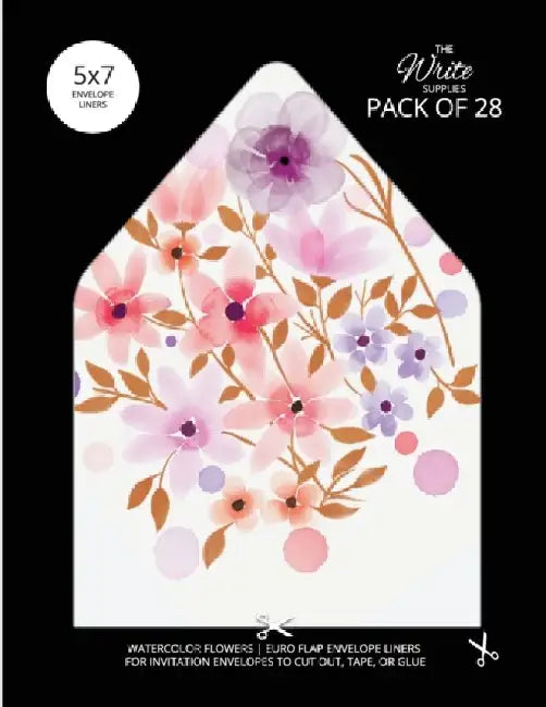 Watercolor Flowers Envelope Liners Euro Flap 5x7 with Floral Design: For Invitation Envelopes for Birthdays, Weddings (28 Pack) by The Write Supplies